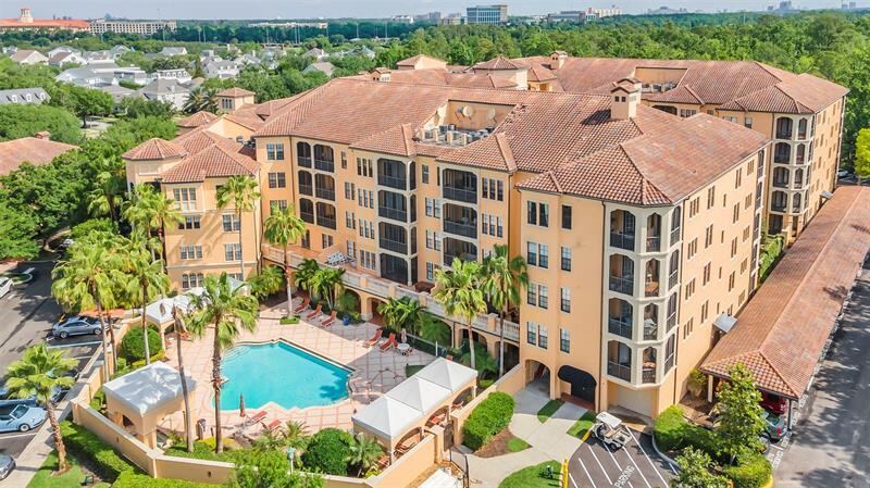 Aerial view of Mirasol pool and grounds
